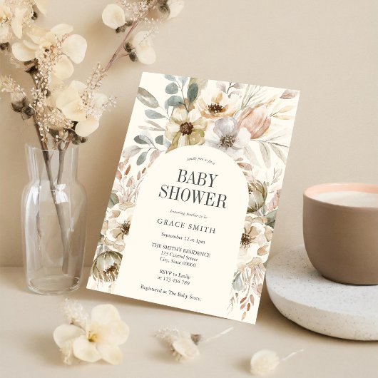 Invitation Baby shower Floral Boho rustique