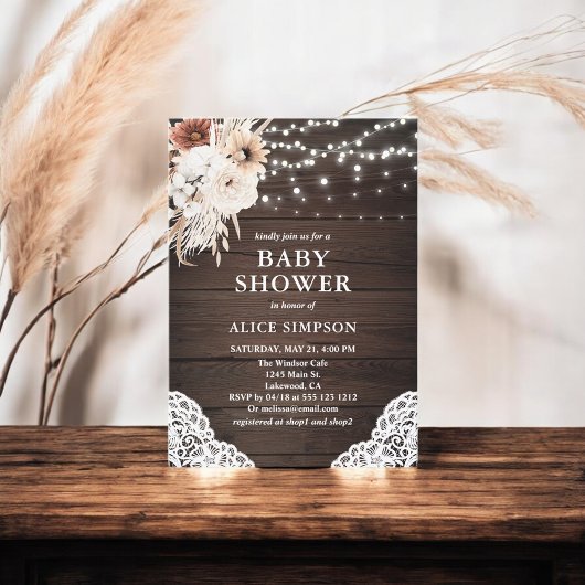 Invitation Baby shower Floral Boho Rustique