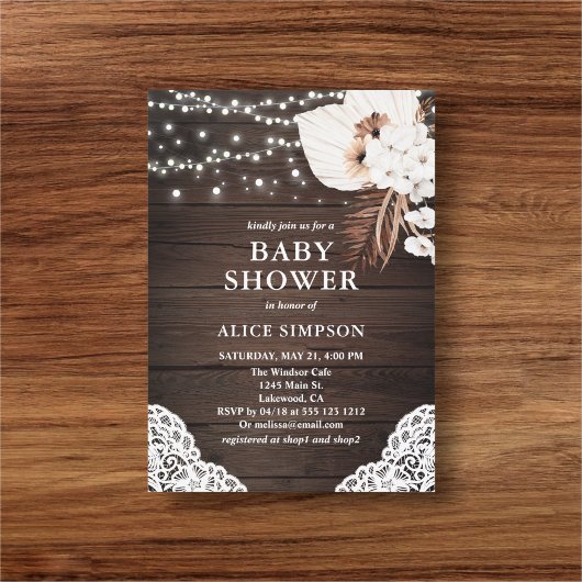 Invitation Baby shower Floral Boho Rustique