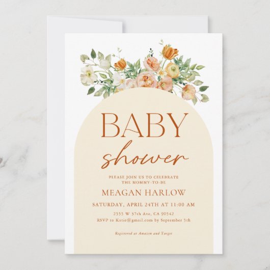 Invitation Baby shower floral Boho Spring (Devant)