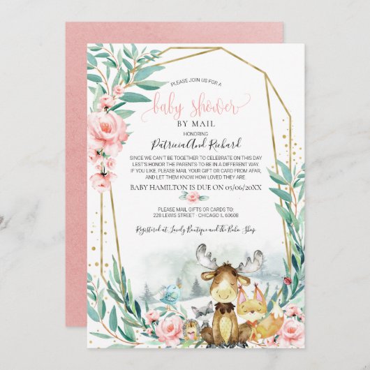 Invitation Baby shower Floral Bois Par Mail (Devant / Derrière)