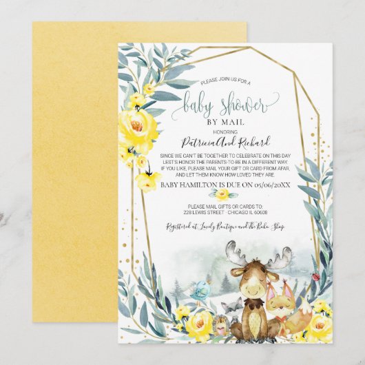 Invitation Baby shower Floral Bois Par Mail (Devant / Derrière)
