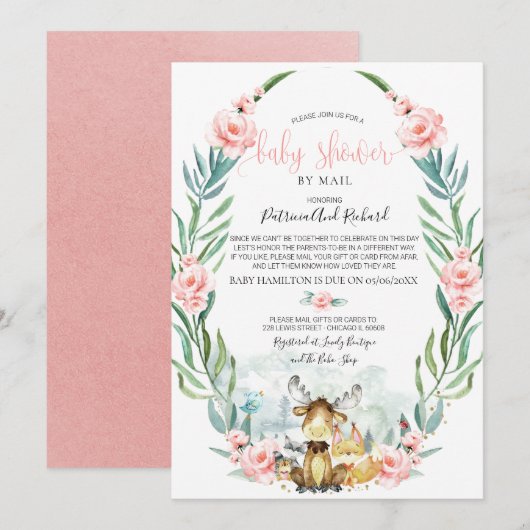 Invitation Baby shower Floral Bois Par Mail (Devant / Derrière)