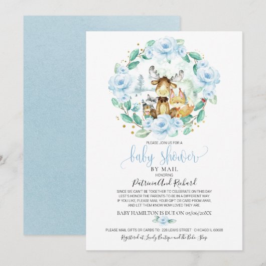 Invitation Baby shower Floral Boisé Migné Par Mail (Devant / Derrière)