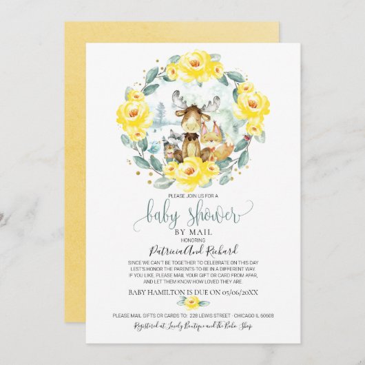 Invitation Baby shower Floral Boisé Migné Par Mail (Devant / Derrière)