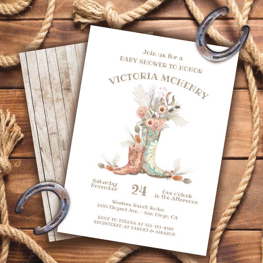 Invitation Baby shower Floral Boots Cowboy