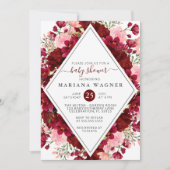 Invitation Baby shower floral bordeaux et rose (Devant)