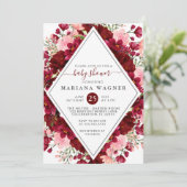 Invitation Baby shower floral bordeaux et rose (Debout devant)