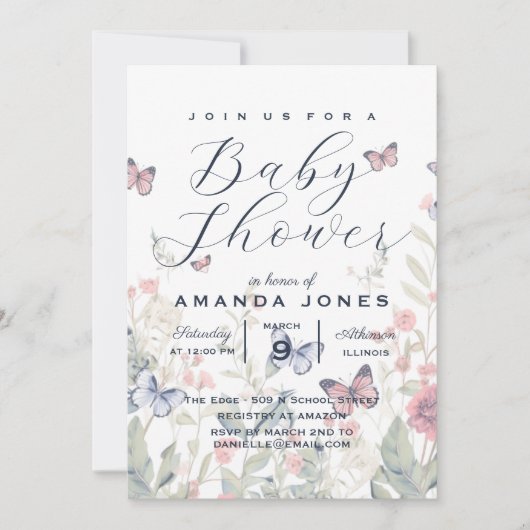 Invitation Baby shower floral Botanique de papillon Boho (Devant)