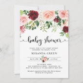Invitation Baby shower floral Bourgogne (Devant)