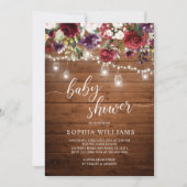 Invitation Baby shower Floral Bourgogne Rustique (Devant)