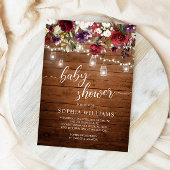 Invitation Baby shower Floral Bourgogne Rustique