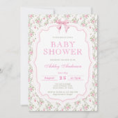 Invitation Baby shower Floral Bow rose (Devant)