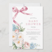 Invitation Baby shower Floral Bow rose (Devant)
