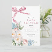 Invitation Baby shower Floral Bow rose (Debout devant)