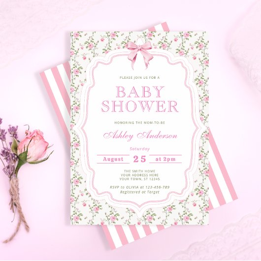 Invitation Baby shower Floral Bow rose