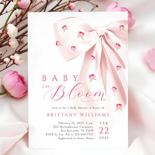 Invitation Baby shower Floral Bow rose