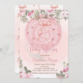 Invitation Baby shower Floral Bow rose (Devant / Derrière)