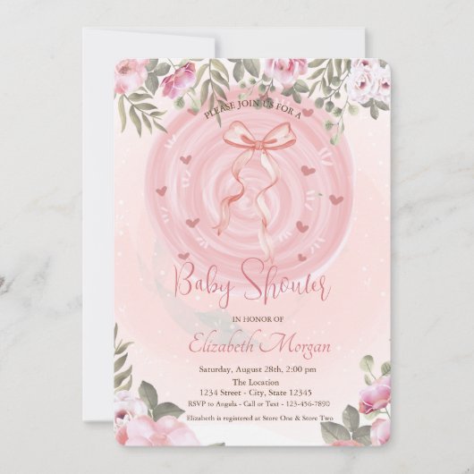 Invitation Baby shower Floral Bow rose (Devant)