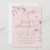 Invitation Baby shower Floral Bow rose pâle (Devant)