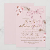 Invitation Baby shower Floral Bow rose pâle (Devant / Derrière)
