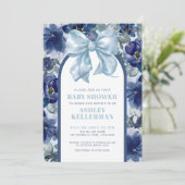 Invitation Baby shower Floral Boy Blue Bow (Debout devant)