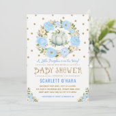 Invitation Baby shower Floral Boy Citrouille Blue Gold (Debout devant)