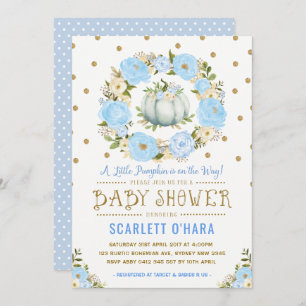 Invitation Baby shower Floral Boy Citrouille Blue Gold