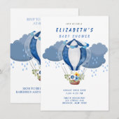 Invitation Baby shower Floral Boy de la Marine Blue Hot Air B (Devant / Derrière)