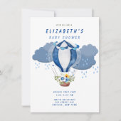 Invitation Baby shower Floral Boy de la Marine Blue Hot Air B (Devant)