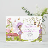 Invitation Baby shower Floral Brown aux fées de violet (Debout devant)