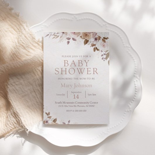 Invitation Baby shower Floral Brown Boho