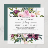 INVITATION BABY SHOWER FLORAL BURGUNDY BURGUNDY LUMINEUX (Devant / Derrière)