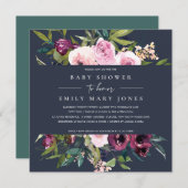 INVITATION BABY SHOWER FLORAL BURGUNDY DE MARINE (Devant / Derrière)