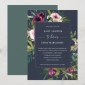 INVITATION BABY SHOWER FLORAL BURGUNDY DE MARINE (Devant / Derrière)