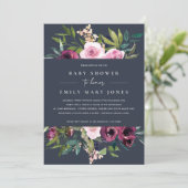 INVITATION BABY SHOWER FLORAL BURGUNDY DE MARINE (Debout devant)