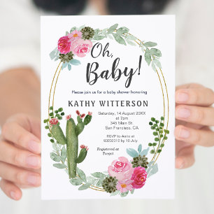 Invitation Baby shower Floral Cactus Rose