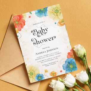 Invitation Baby shower floral céleste vibrant du jardin boho
