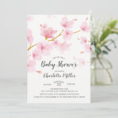Invitation Baby shower floral cerise en fleurs (Debout devant)