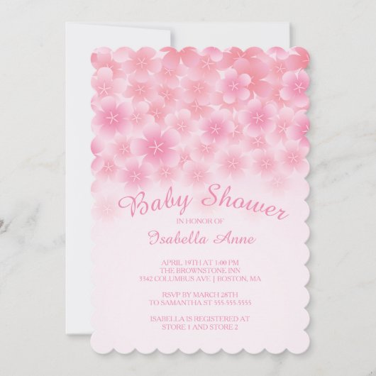 Invitation Baby shower floral cerise en fleurs (Devant)