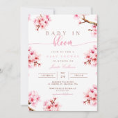 Invitation Baby shower floral cerise en fleurs (Devant)