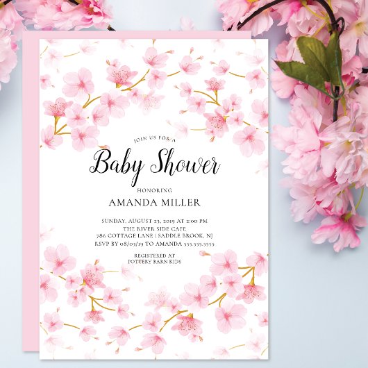 Invitation Baby shower floral cerise en fleurs