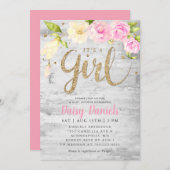Invitation Baby shower floral | C'est une fille (Devant / Derrière)