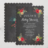 Invitation Baby shower Floral Chalkboard moderne (Devant / Derrière)