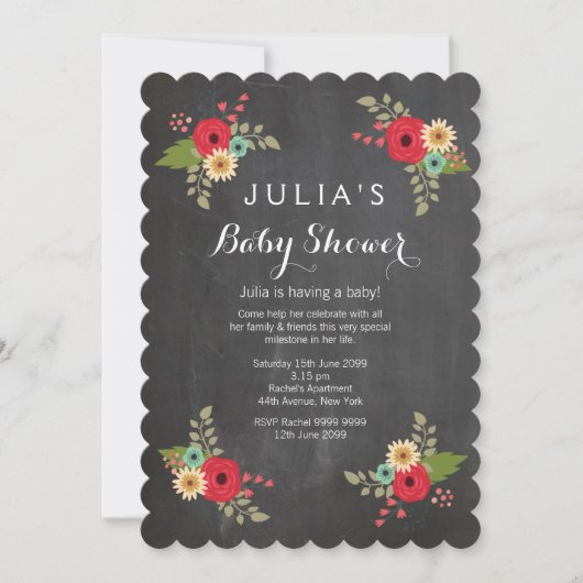 Invitation Baby shower Floral Chalkboard moderne (Devant)