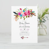 Invitation Baby shower Floral Chic Boho Rose Chaud (Debout devant)