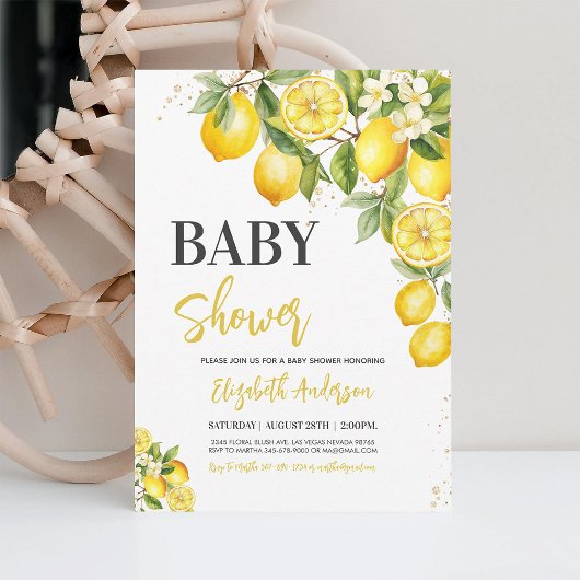 Invitation Baby shower floral citron neutre pour le genre