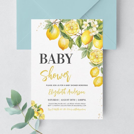 Invitation Baby shower floral citron neutre pour le genre