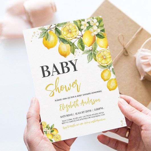 Invitation Baby shower floral citron neutre pour le genre