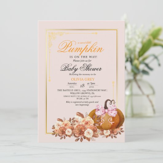 Invitation Baby shower Floral Citrouille (Debout devant)
